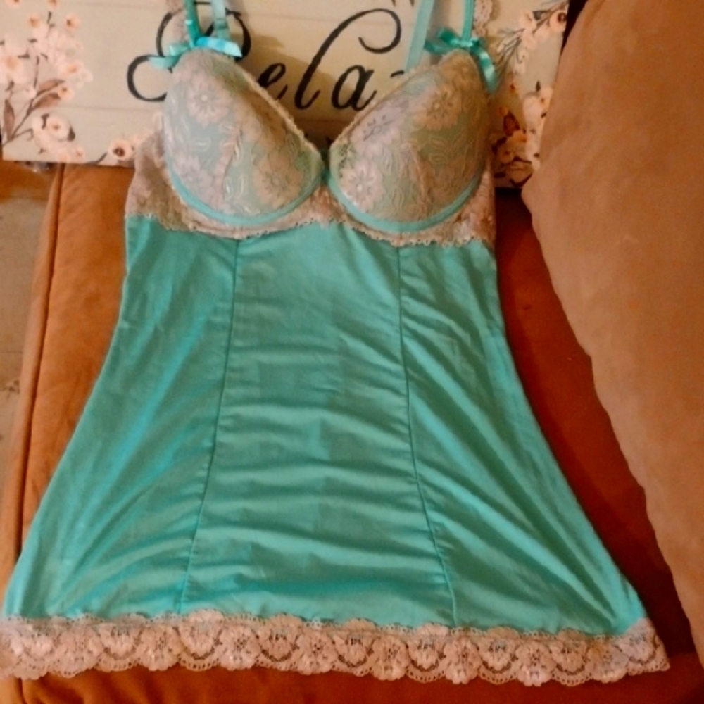 Lace Trim Aqua Lingerie